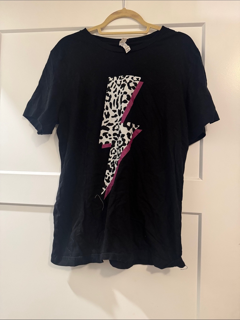 Kids Black Graphic Lightning Bolt Tee with Pink Accent